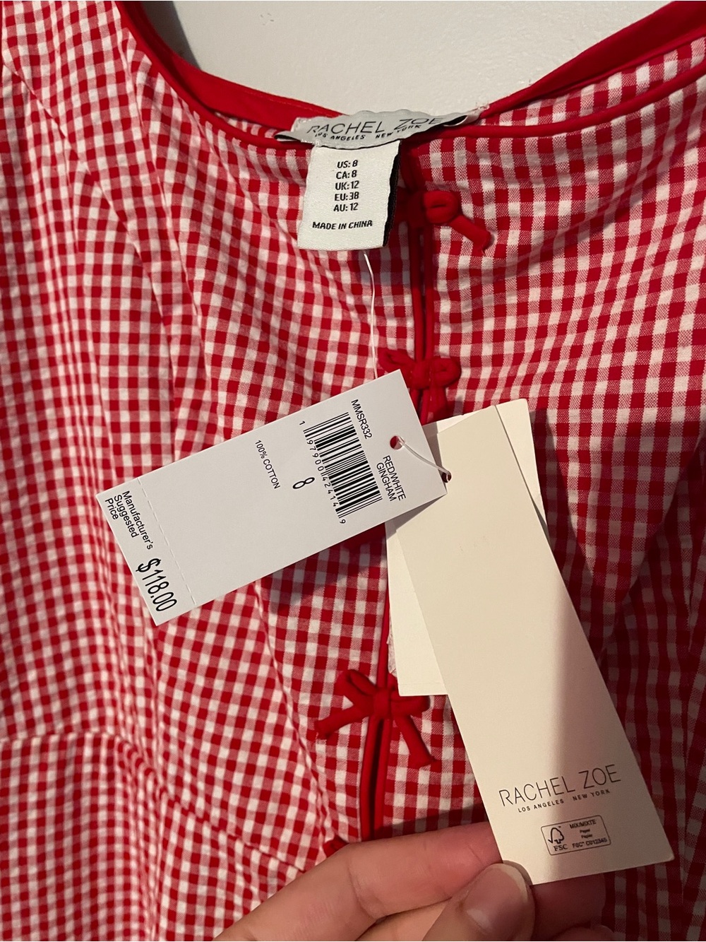 Rachel Zoe Red and White Gingham Tie-Front Dress